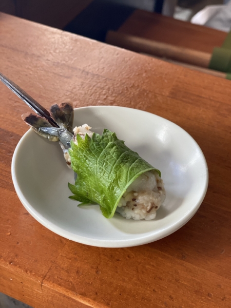 椎茸しんじょうの海老包み揚げ