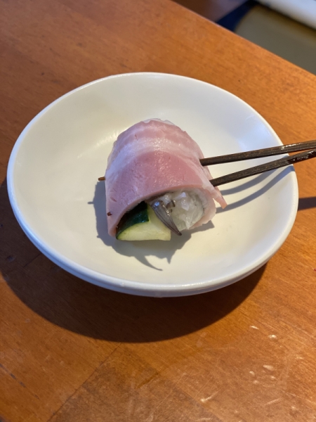 ズッキーニと小海老のベーコン巻き