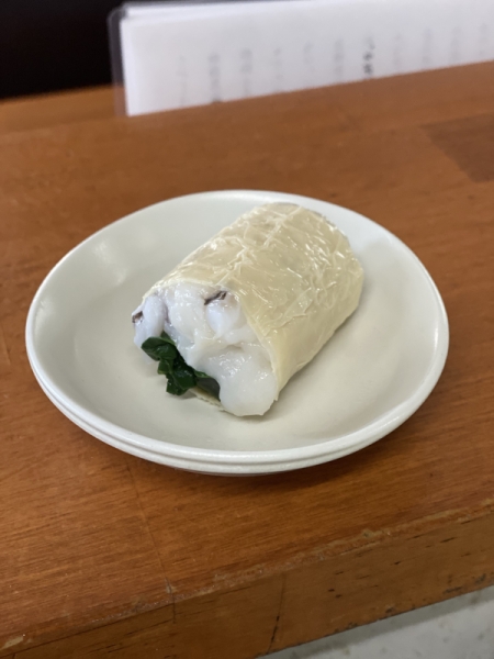 つるむらさきと烏賊の湯葉巻き